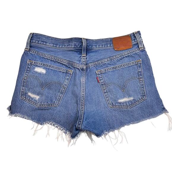 LEVIS 501 Button Fly Coastal Cowgirl Summer Grunge Festival Shorts Raw Hem 29" - Picture 11 of 11